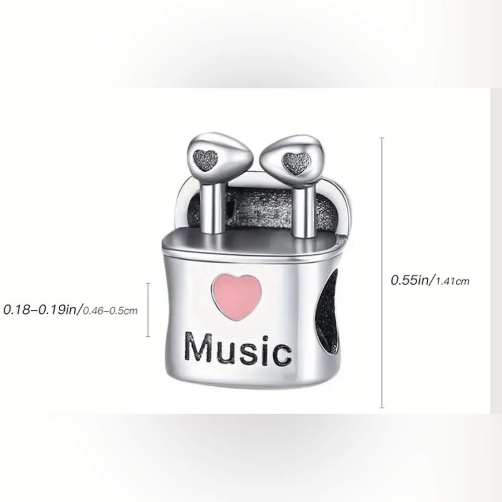 Silver & Pink Earbuds Love Music Charm for Pandora Braclets - Picture 2 of 9